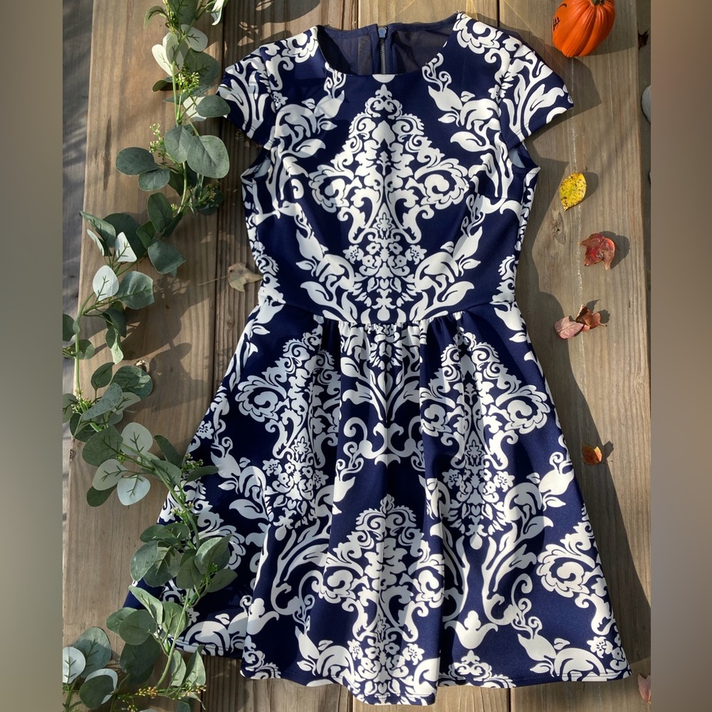 Navy Damask Dress
